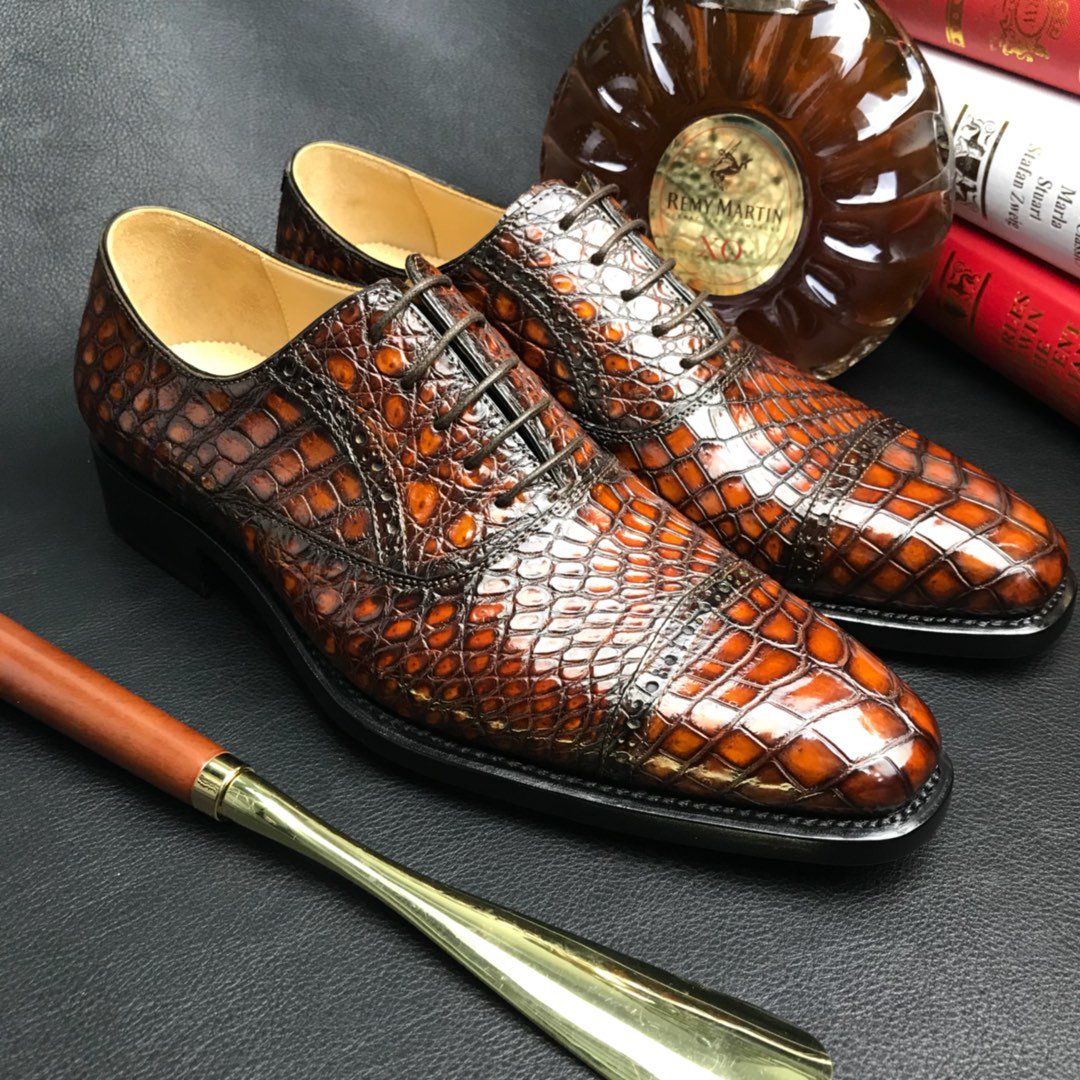 Luxury Crocodile Textured Leather Derby Dress Shoes BMBAS120185 image 3