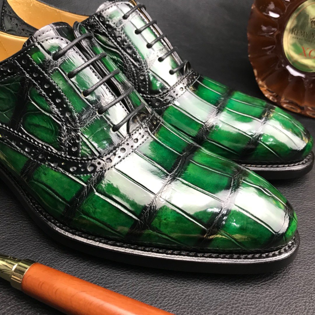 Crocodile Whole-Cut Leather Oxford Shoes BMGAS120191 image 4