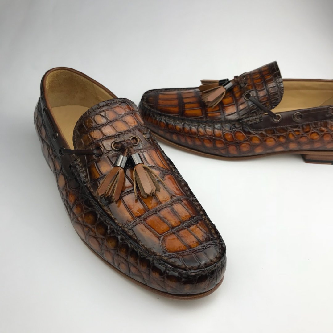 Crocodile Slip On Men Shoes Tassel Loafer BMBAS120195 image 3