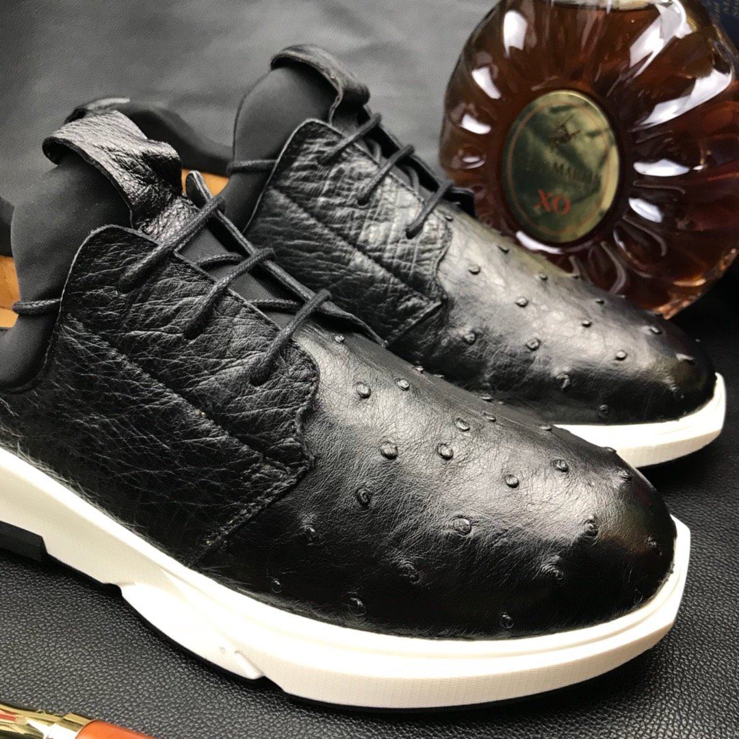 Ostrich Print Leather Derby Lace up Casual Shoes BMBOS120205 image 4