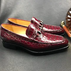 Genuine Crocodile leather vintage burgundy loafers BMBAS120206 image 3