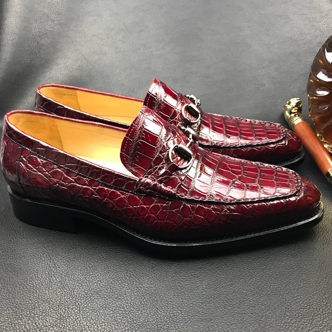 Genuine Crocodile leather vintage burgundy loafers BMBAS120206 image 3