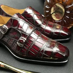 Crocodile Leather Slip-On Retro Elegant Monk Shoes BMBAS120208 image 4