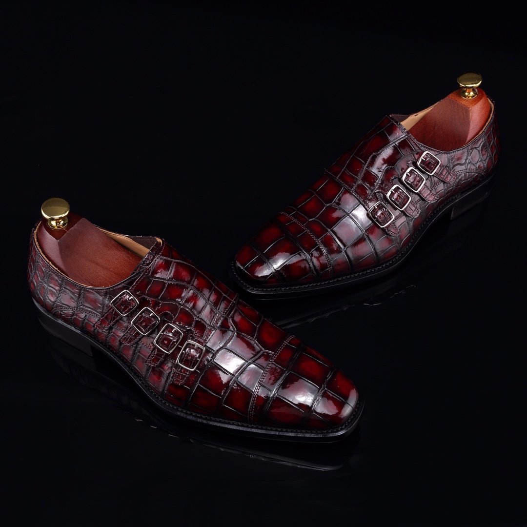 Monk Strap Shoes High-end Leather Crocodile Shoes BMBAS12057 image 4