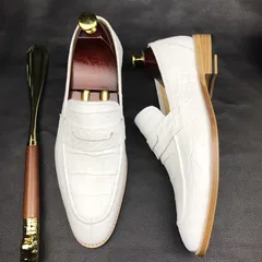 Mens White Genuine Crocodile Penny Loafers BMWAS12092 image 4