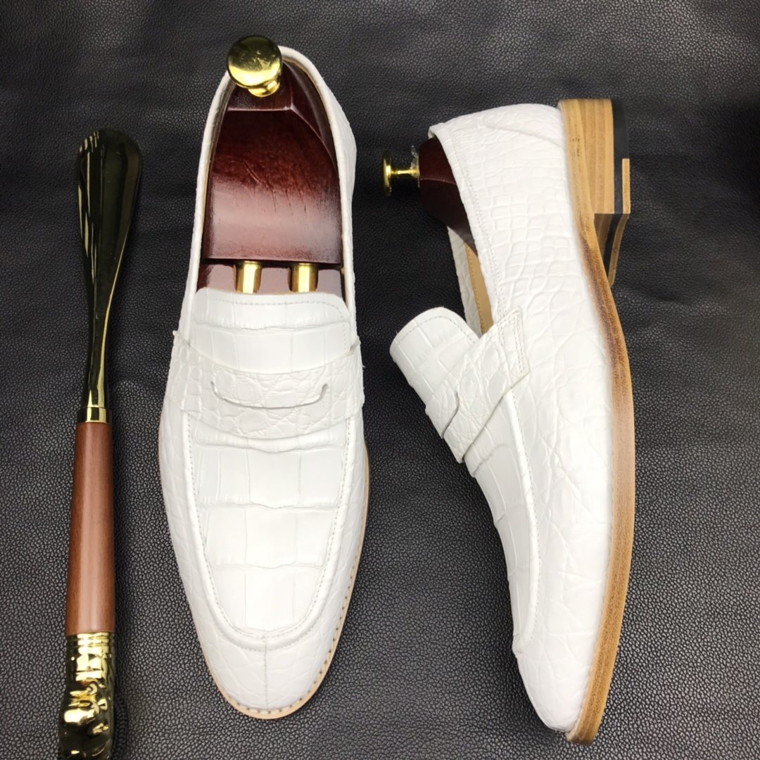 Mens White Genuine Crocodile Penny Loafers BMWAS12092 image 4