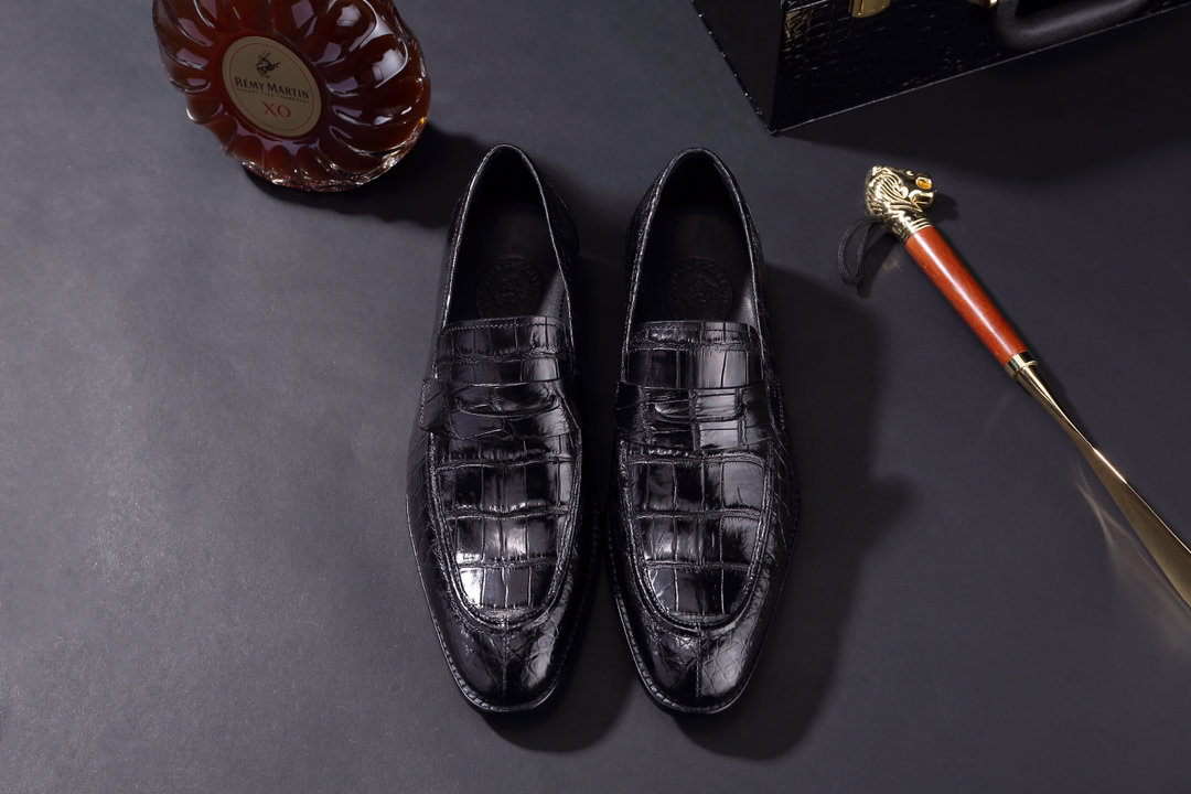 Men’s Soft Crcodile Genuine Leather Penny Loafers BMBAS120104
