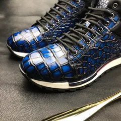 Men’s Blue All Real Crocodile Skin Sneakers BMBAS120128 image 4
