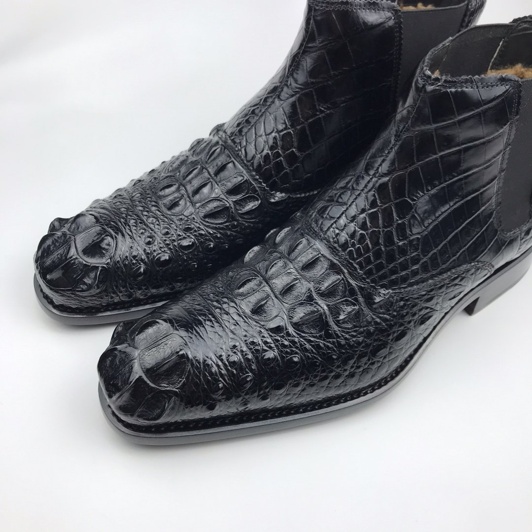 Men’s Crocodile Leather Ankle High Chelsea Dress Boots BMBAS120129 image 4