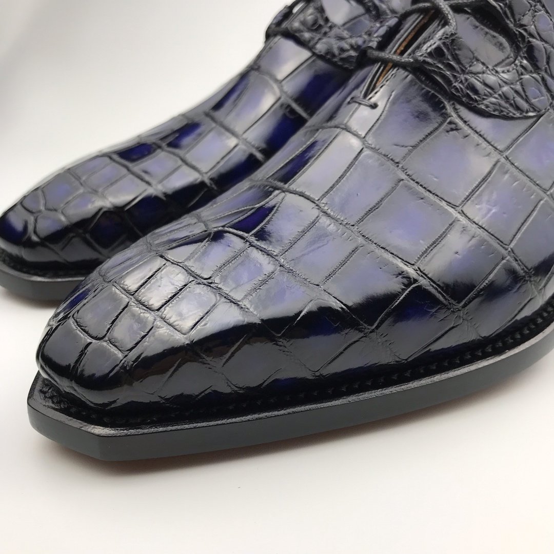 Blue Classic Crocodile Embossed Leather Dress Shoes BMBAS120142 image 3