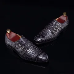 Handmade Crocodile Monk Strap Men’s Leather Dress Shoes BMGAS12056 image 4