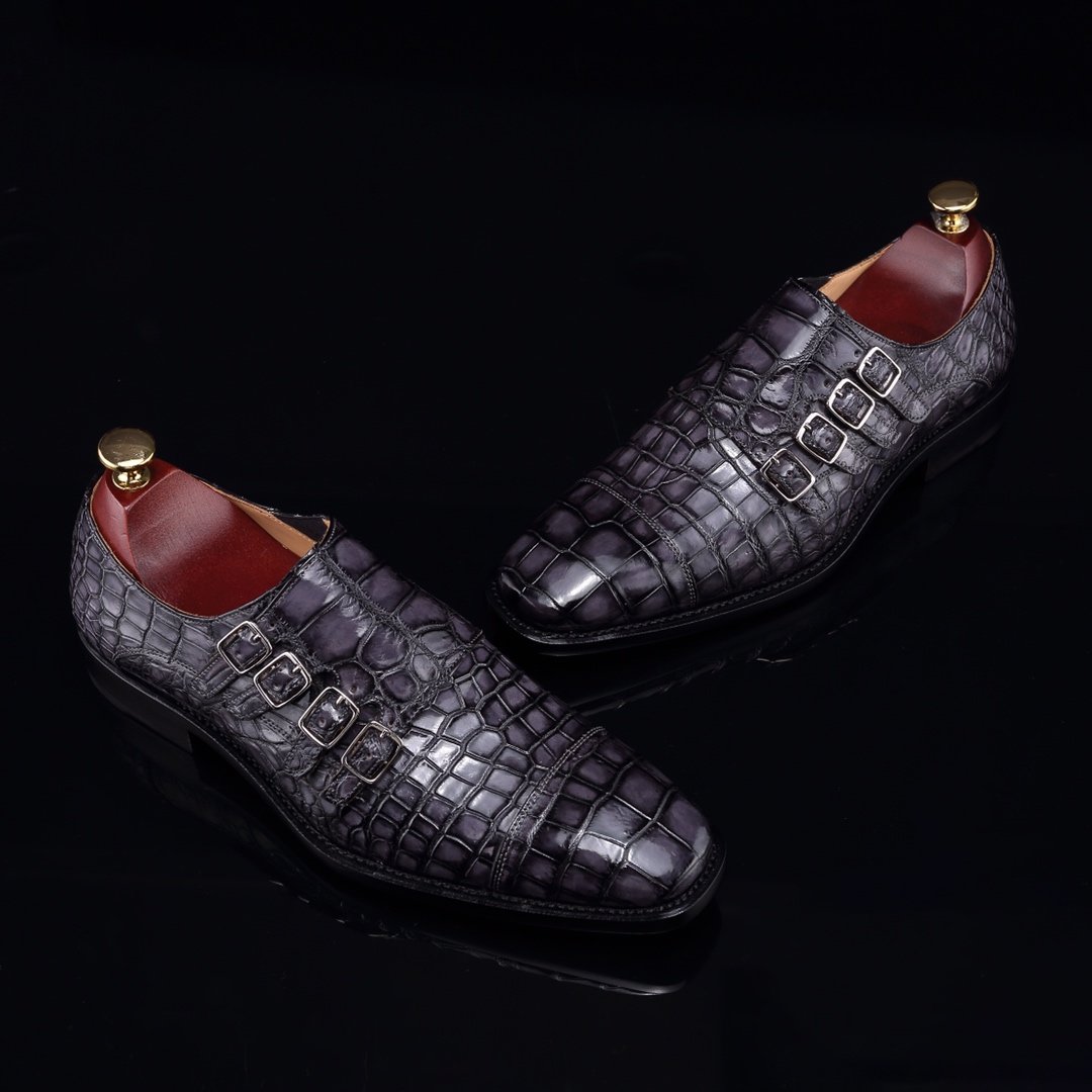 Handmade Crocodile Monk Strap Men’s Leather Dress Shoes BMGAS12056 image 4
