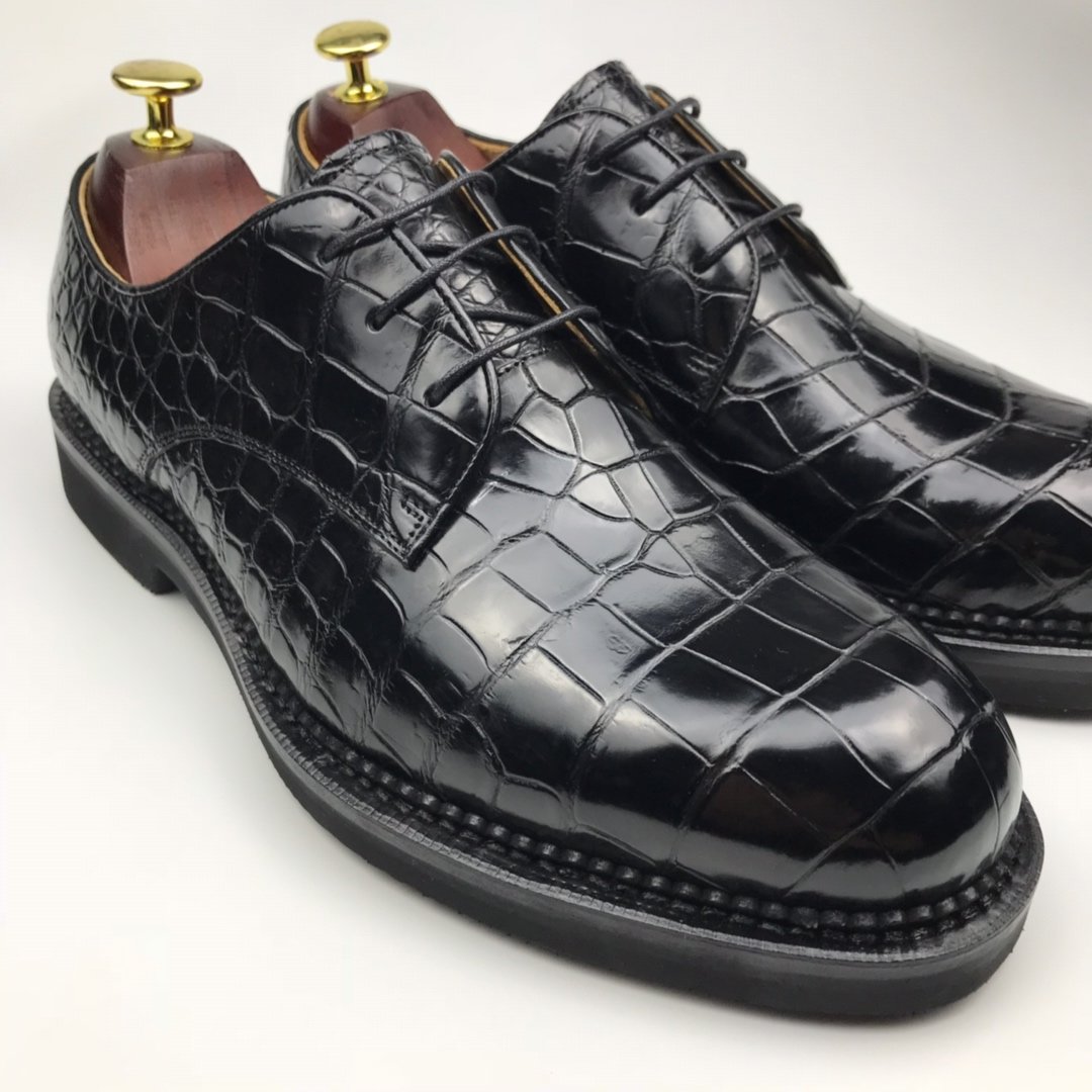 Genuine Leather Derby Handmade Crocodile Lace Up Oxford Dress Shoes BMBAS120166 image 6
