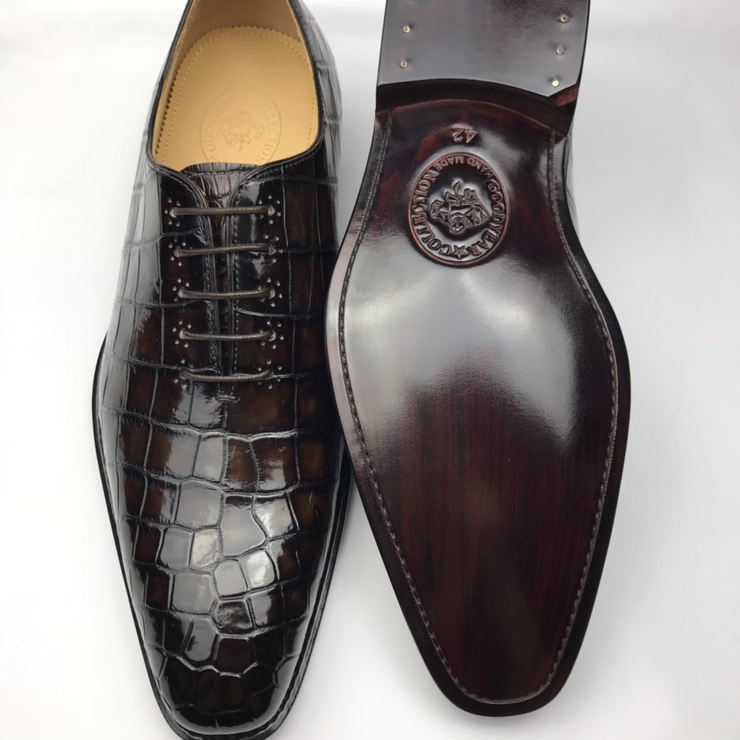 Crocodile Genuine Leather Oxford Lace-Up Dress Shoes BMBAS120176 image 5
