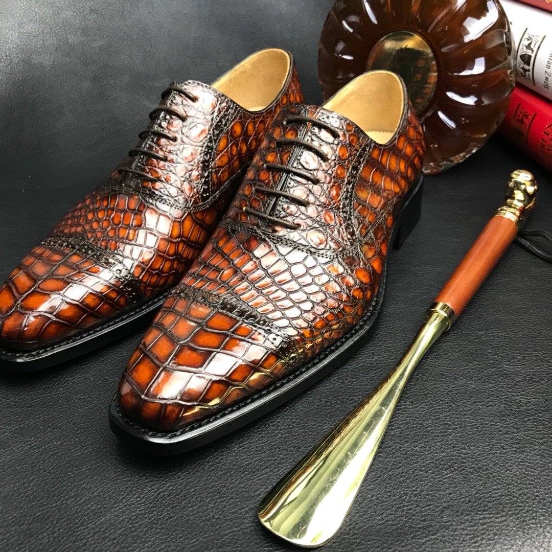 Luxury Crocodile Textured Leather Derby Dress Shoes BMBAS120185 image 4