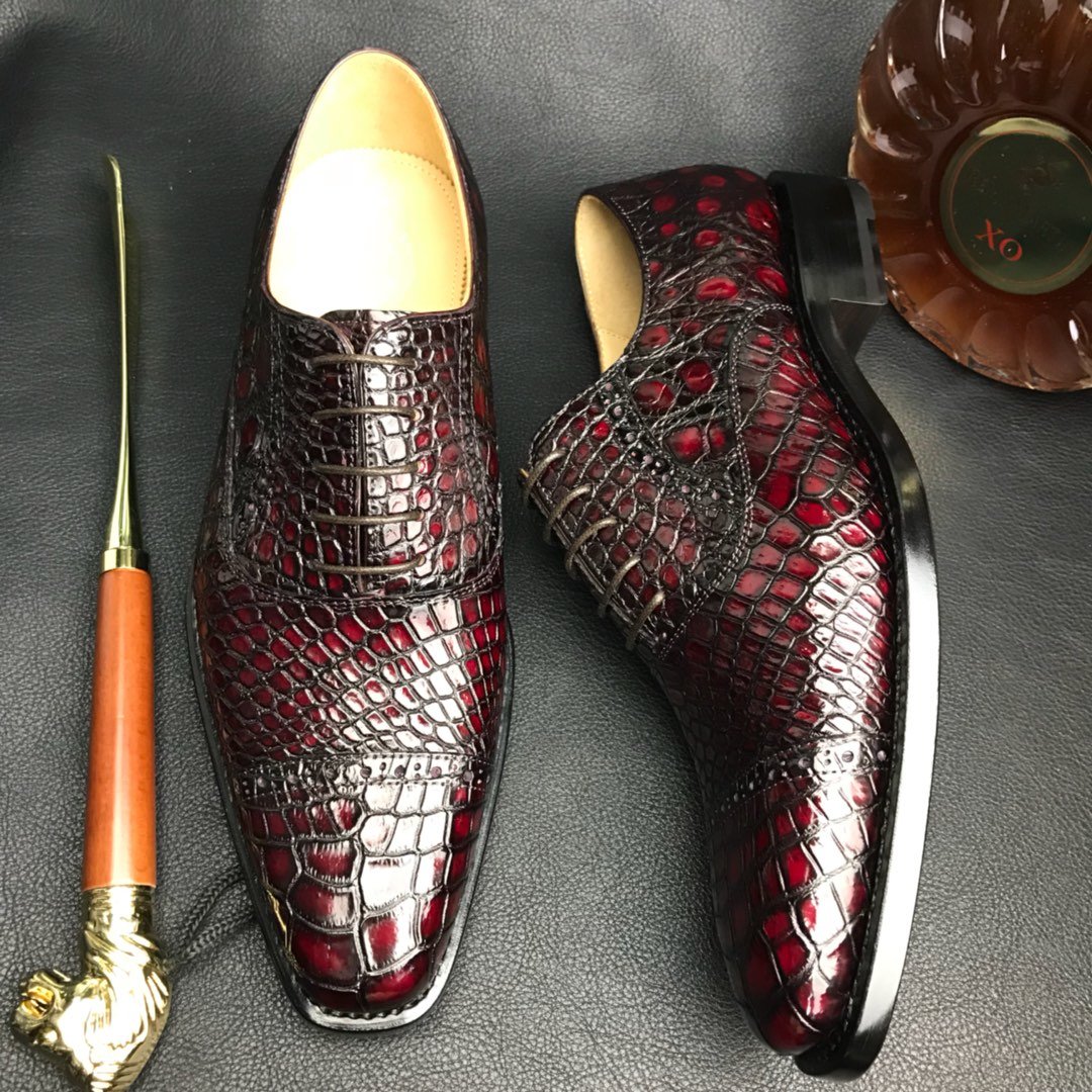 Genuine Leather Oxford Handmade Crocodile Lace Up Shoes BMBAS120187 image 4