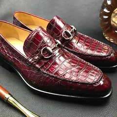 Genuine Crocodile leather vintage burgundy loafers BMBAS120206 image 4