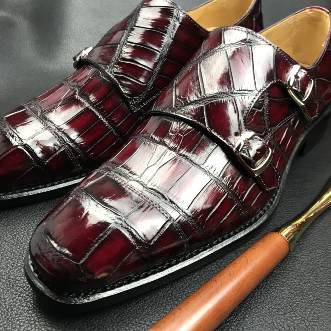 Crocodile Leather Slip-On Retro Elegant Monk Shoes BMBAS120208 image 5