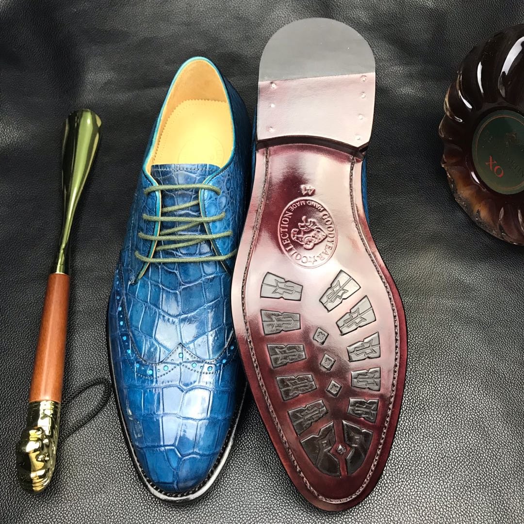 Crocodile Embossed Handmade Men Leather Oxford BMBAS12073 image 4