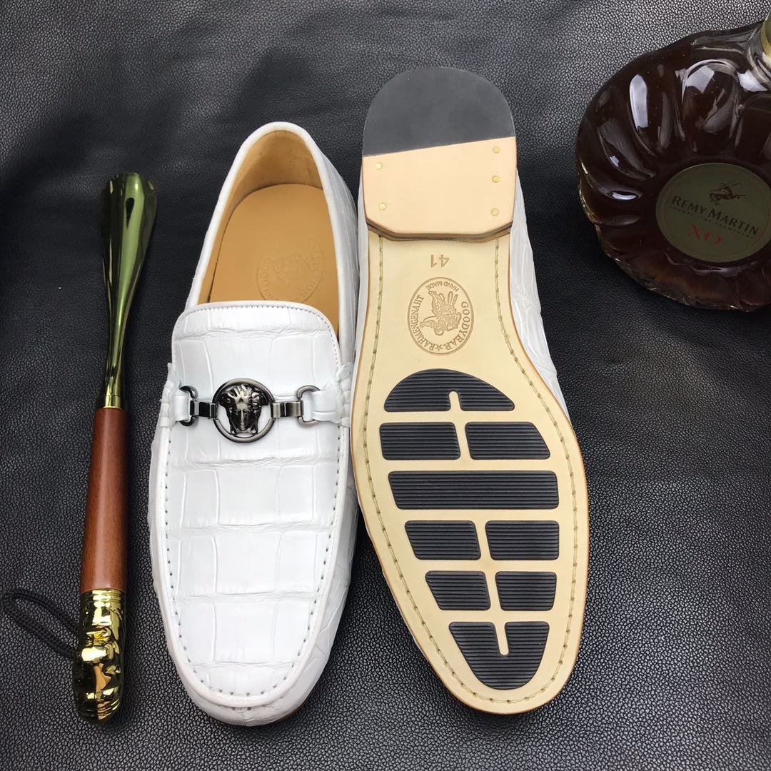 White Crocodile Print Genuine Leather Slip On Loafer BMWAS12088 image 6