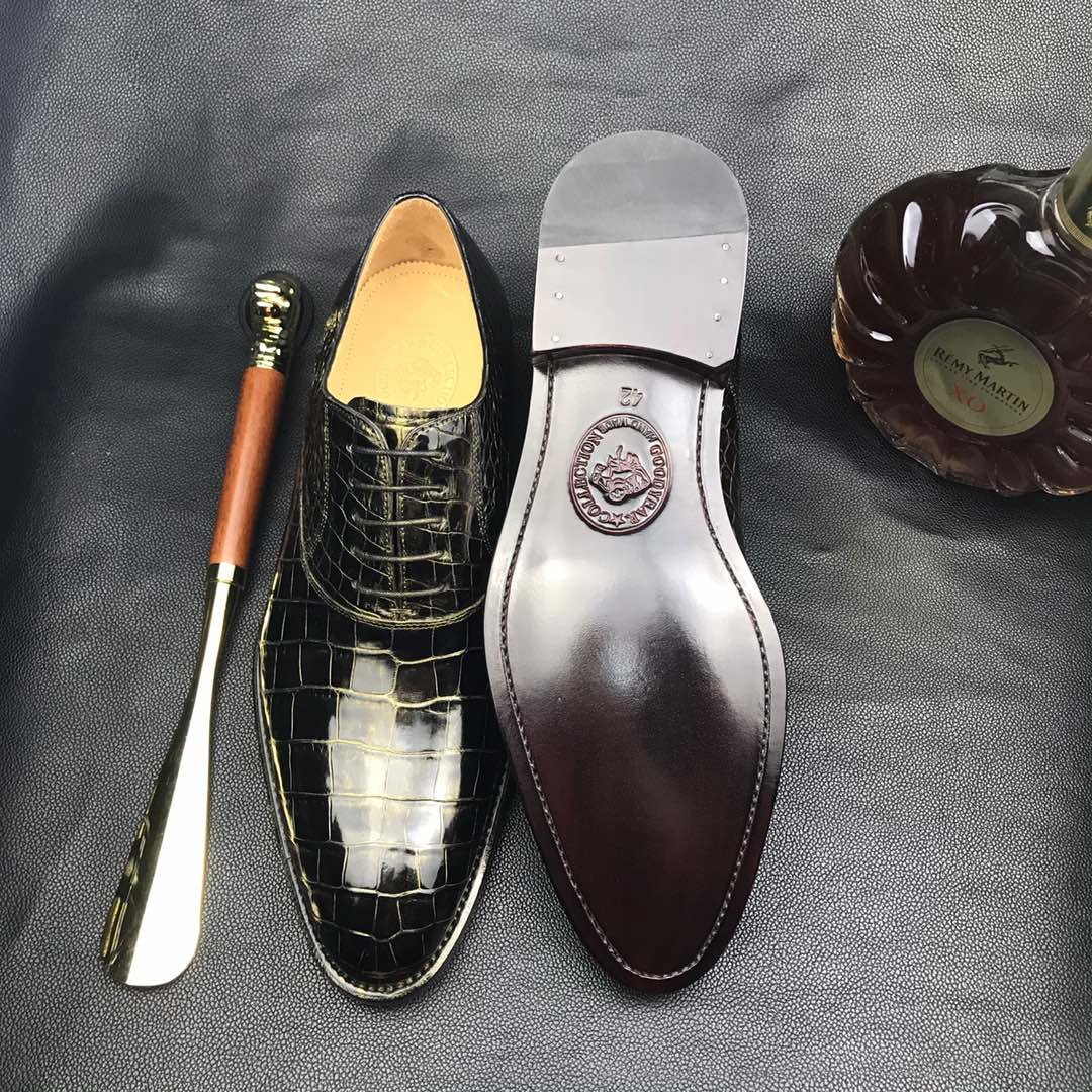 Crocodile Skin Black Gold Oxford Shoe BMBAS12090 image 6
