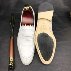 Mens White Genuine Crocodile Penny Loafers BMWAS12092 image 5