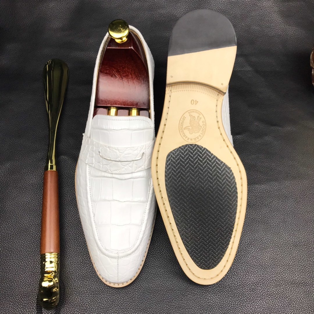 Mens White Genuine Crocodile Penny Loafers BMWAS12092 image 5