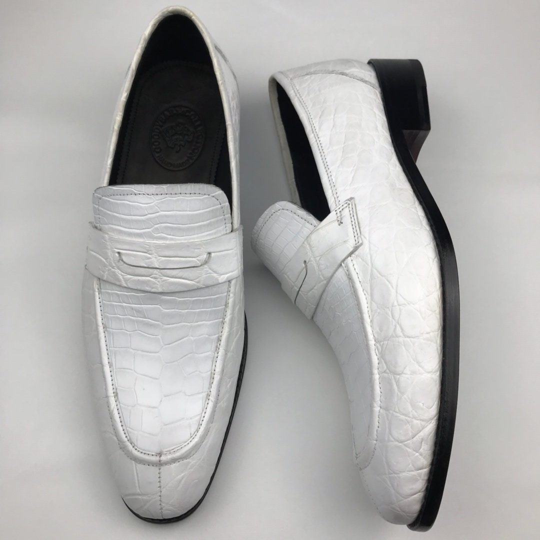 Crocodile White Loafer Shoes Texture Slip-Ons BMWAS12095 image 6