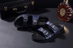 Crocodile Double Buckle Slipper Leather Sandals BMBAS120106 image 5