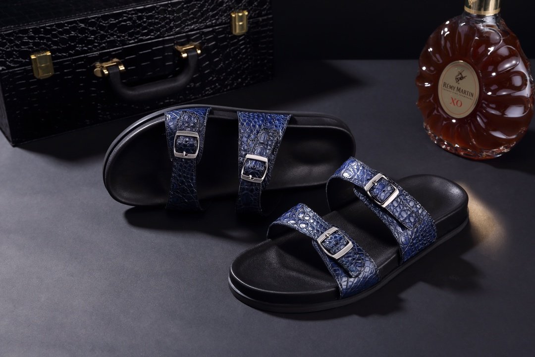 Crocodile Double Buckle Slipper Leather Sandals BMBAS120106 image 5