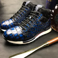 Men’s Blue All Real Crocodile Skin Sneakers BMBAS120128 image 5