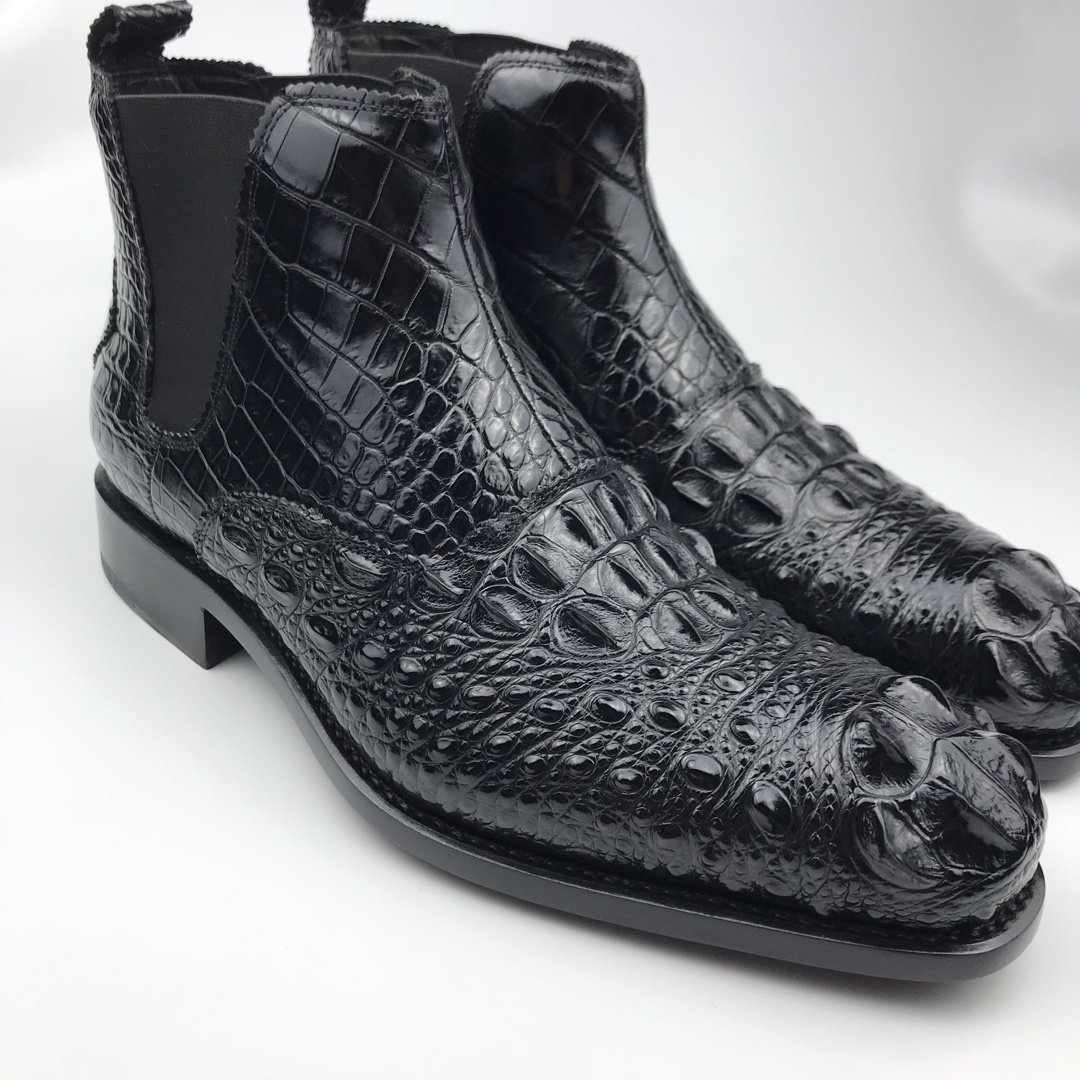 Men's Crocodile Leather Ankle High Chelsea Dress Boots BMBAS120129 ...