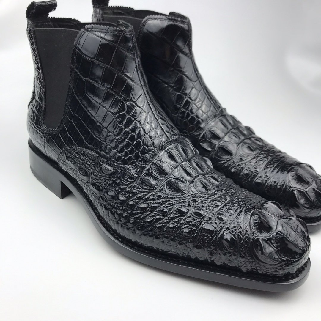 Men’s Crocodile Leather Ankle High Chelsea Dress Boots BMBAS120129 image 5