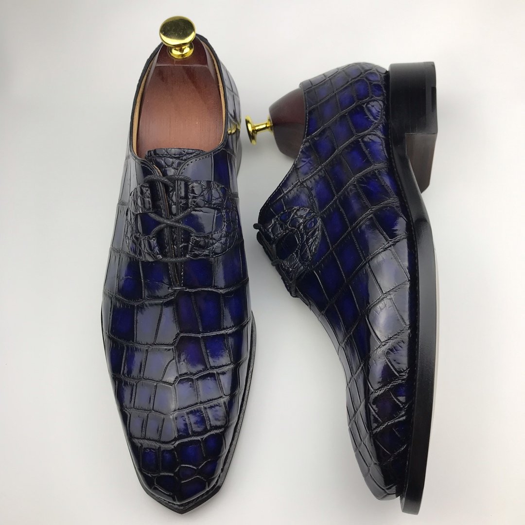 Blue Classic Crocodile Embossed Leather Dress Shoes BMBAS120142 image 4