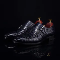 Men’s Crocodile Pointed Toe Monk Slip-On Shoe BMBAS12055 image 4