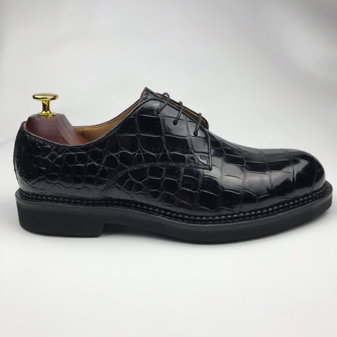 Genuine Leather Derby Handmade Crocodile Lace Up Oxford Dress Shoes BMBAS120166 image 5