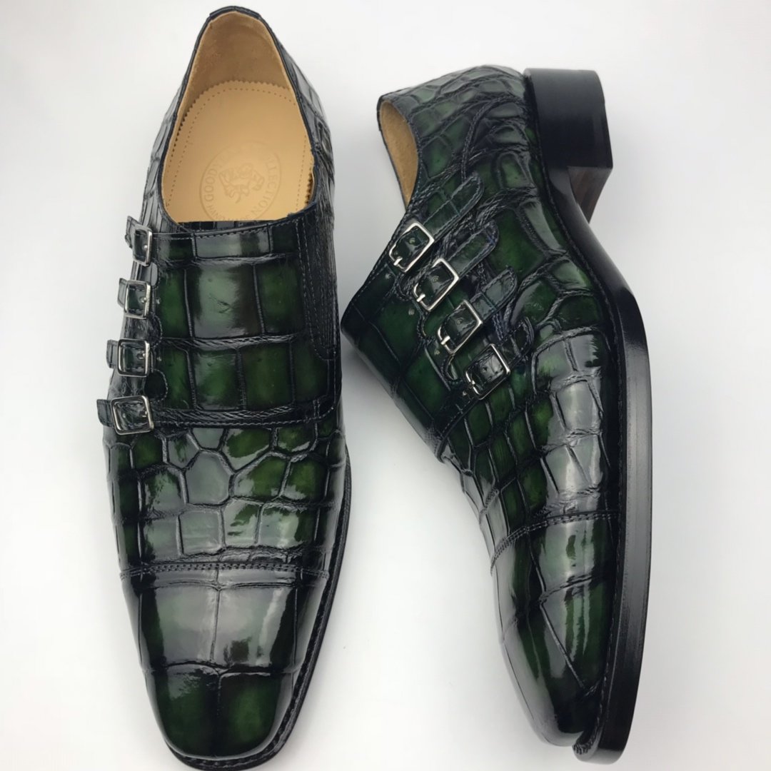 Men’s Crocodile Cap Toe Monk Strap Shoes BMGAS120170 image 6