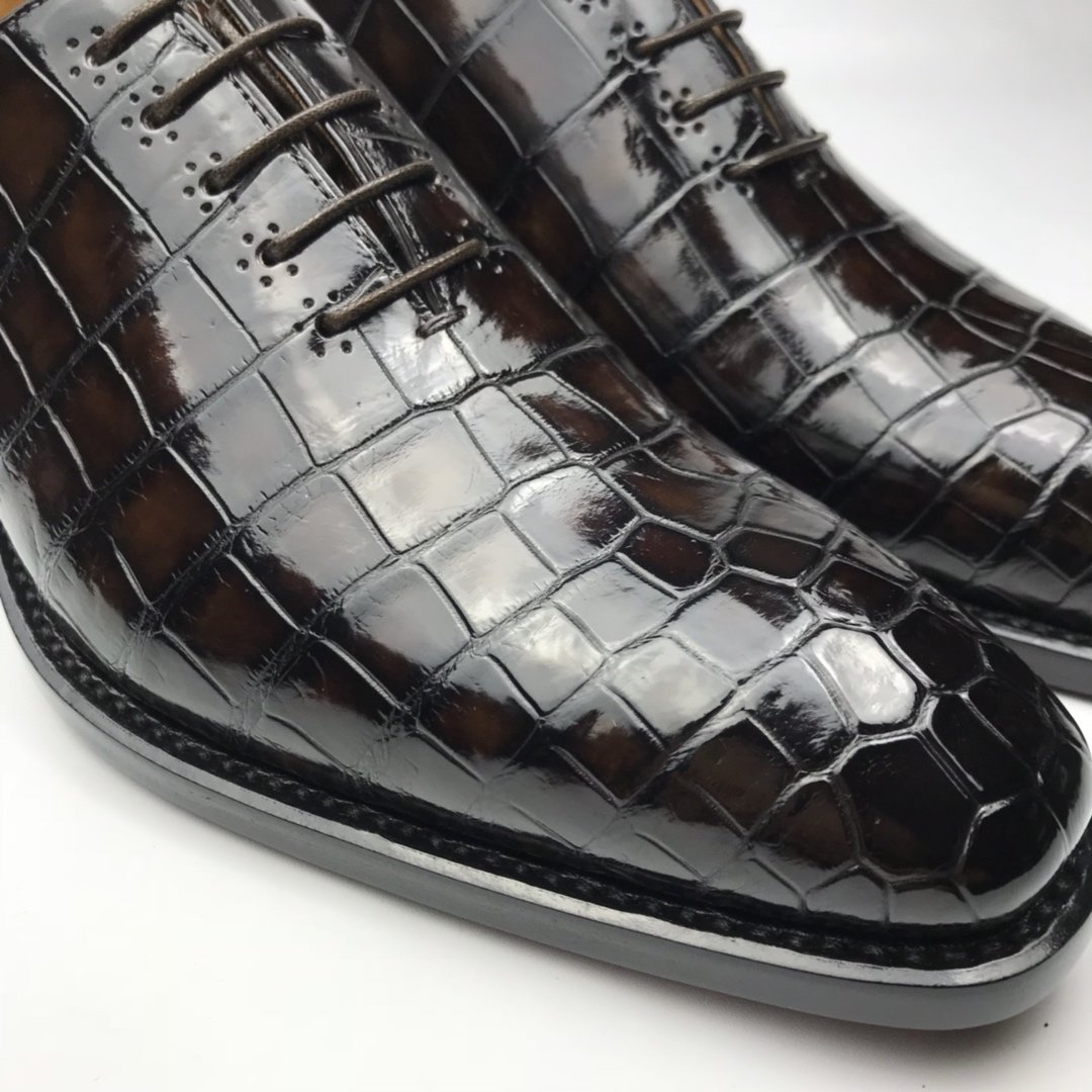 Crocodile Genuine Leather Oxford Lace-Up Dress Shoes BMBAS120176 image 6