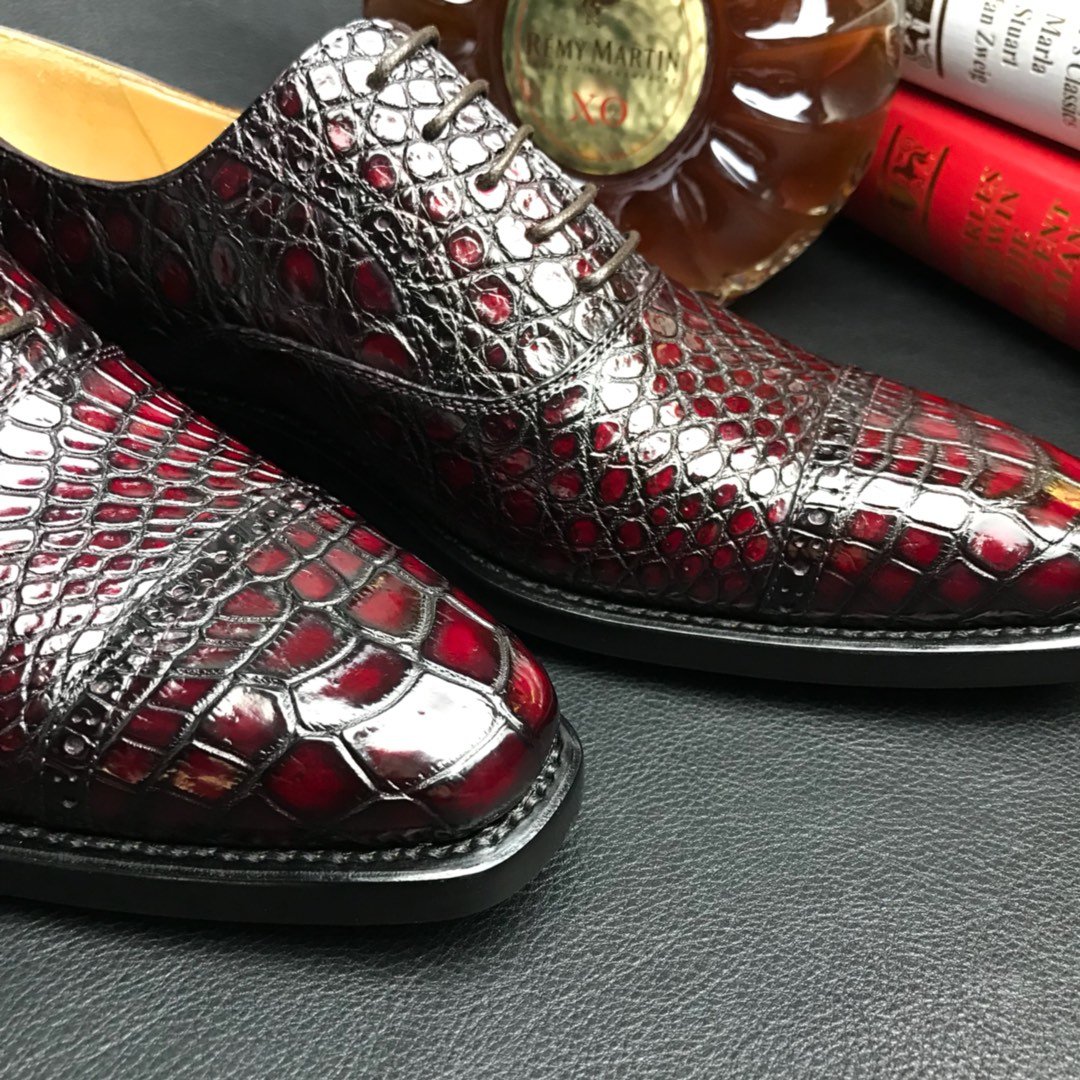 Genuine Leather Oxford Handmade Crocodile Lace Up Shoes BMBAS120187 image 5
