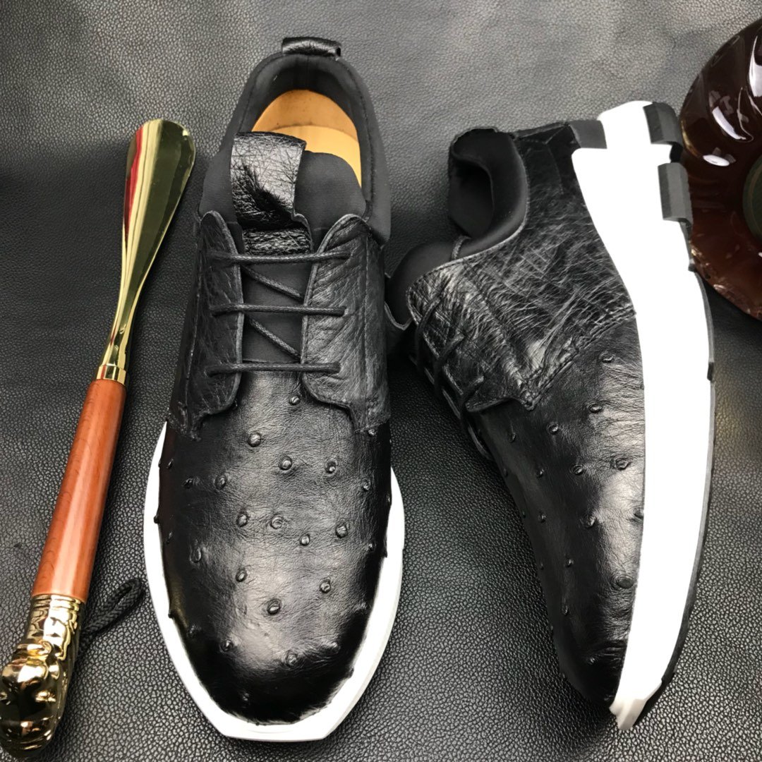 Ostrich Print Leather Derby Lace up Casual Shoes BMBOS120205 image 6
