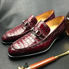 Genuine Crocodile leather vintage burgundy loafers BMBAS120206 image 5
