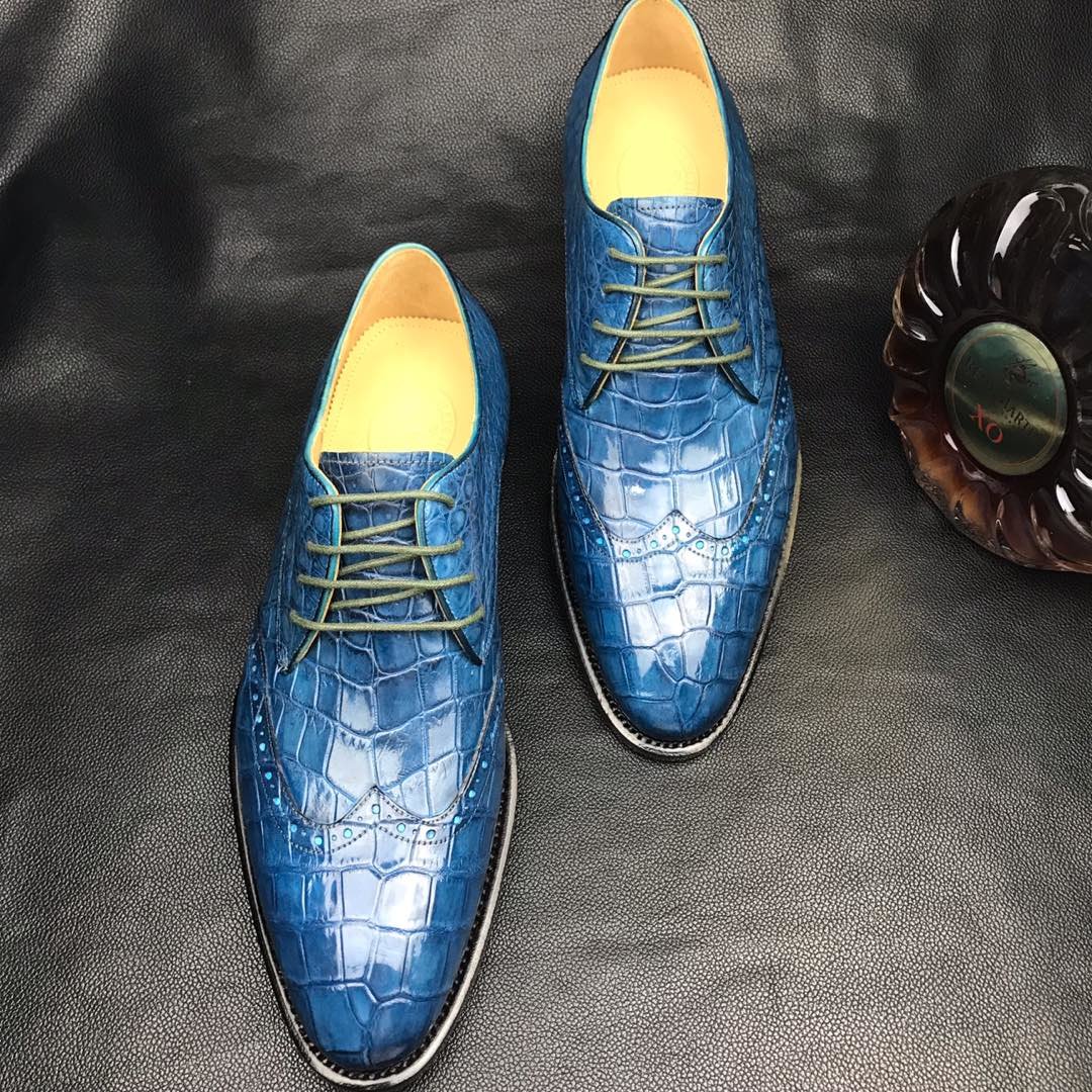 Crocodile Embossed Handmade Men Leather Oxford BMBAS12073 image 5