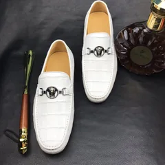 White Scale-Patterned Slip-On Loafers BMWAS12088 image 7