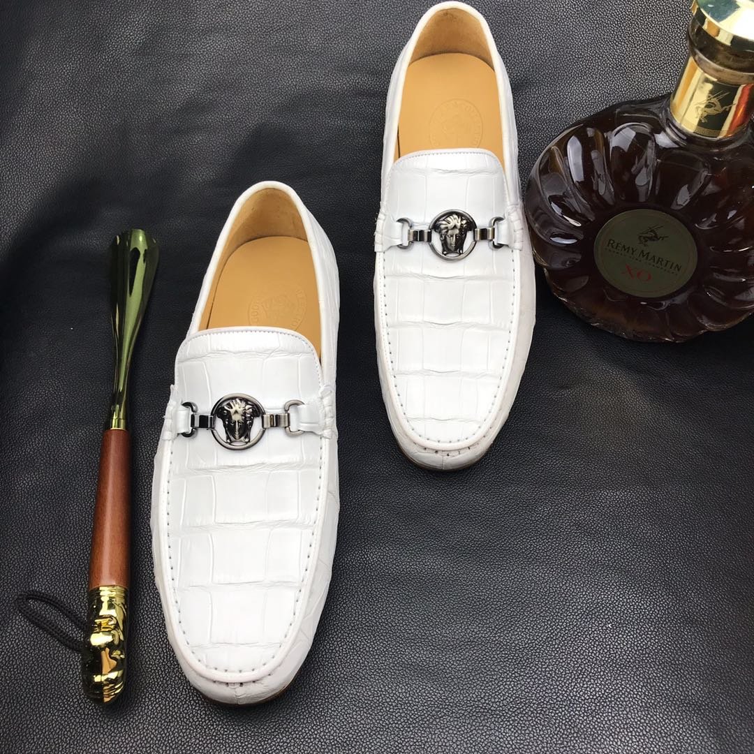 White Crocodile Print Genuine Leather Slip On Loafer BMWAS12088 image 7