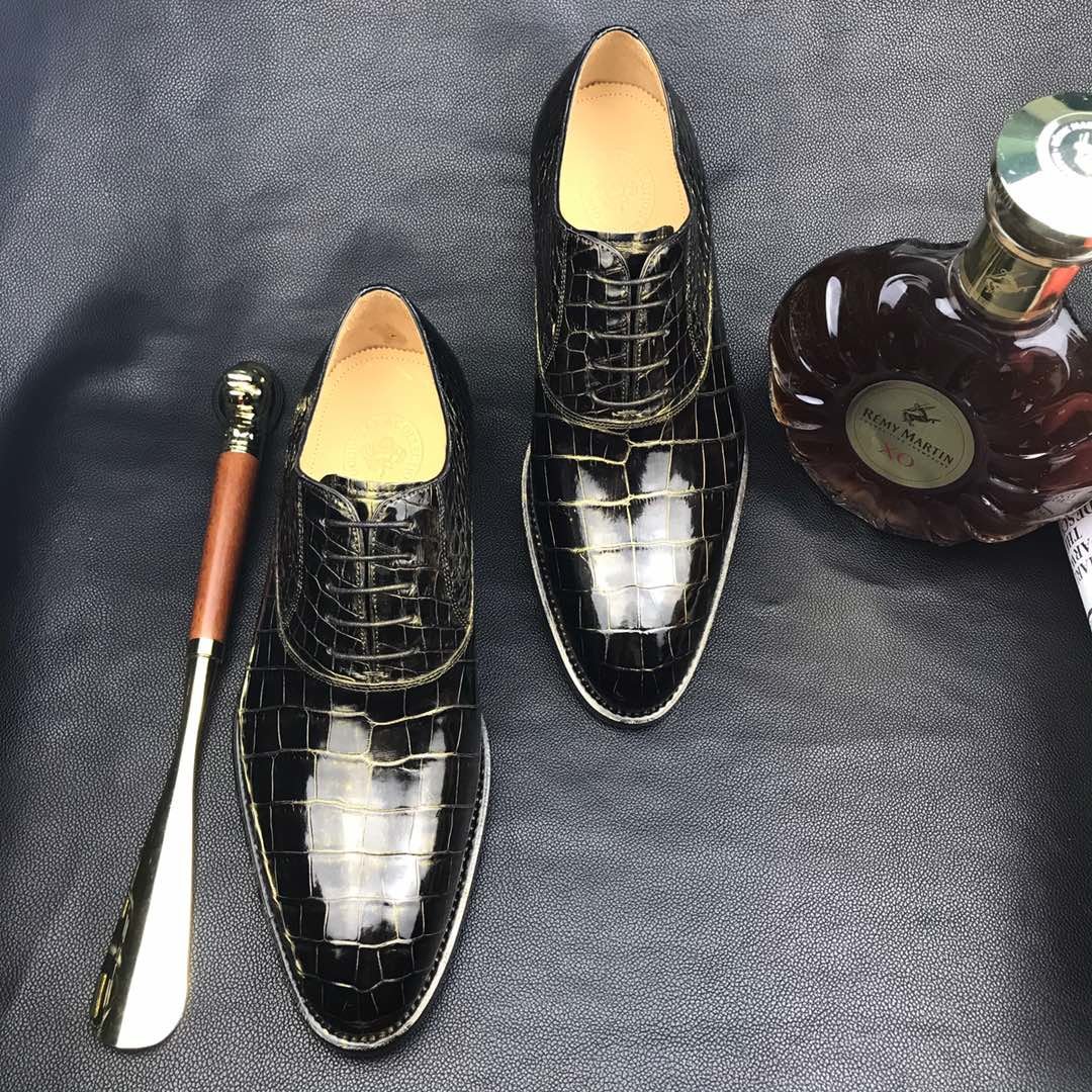 Crocodile Skin Black Gold Oxford Shoe BMBAS12090 image 7