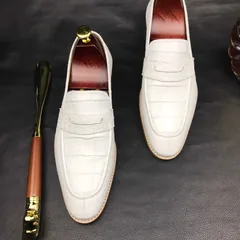 Mens White Genuine Crocodile Penny Loafers BMWAS12092 image 6