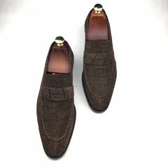 Crocodile Suede Leather Slip On Peas Shoes BMKAS12094 image 6