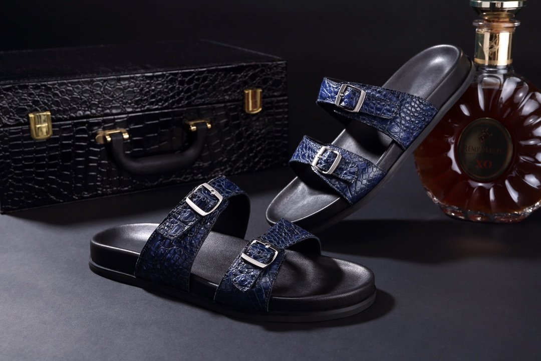 Crocodile Double Buckle Slipper Leather Sandals BMBAS120106 image 6
