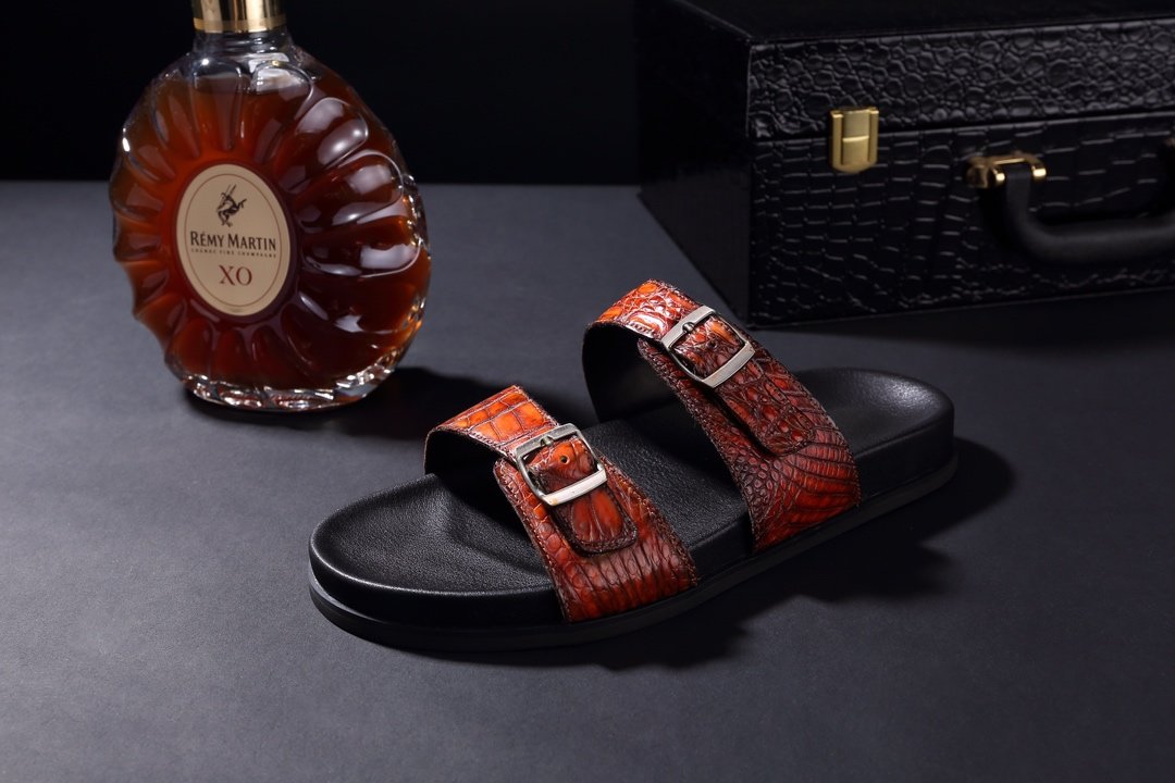 Men’s Casual Slip On Leather Crocodile Slippers BMOAS120111 image 7