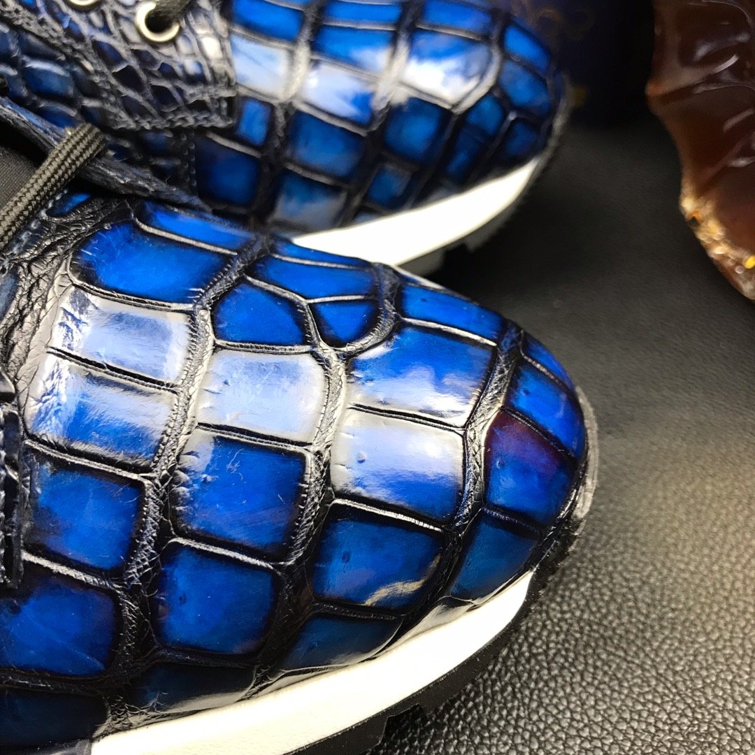 Men’s Blue All Real Crocodile Skin Sneakers BMBAS120128 image 6